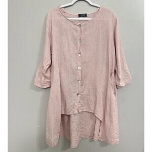 Saga Made In Italy Linen Button Front Tunic Women’s One Size Pink Lagenlook